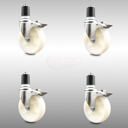 Service Caster 5 Inch 316SS Nylon Wheel Swivel 1-7/8 Inch Expanding Stem Caster Set Lock Brake SCC-SS316TTLEX20S514-NYS-178-4